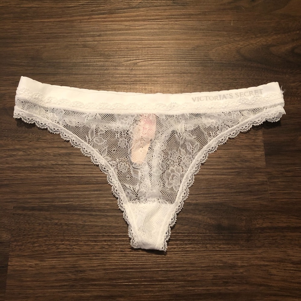 VS white lace thong, NEW WITH TAGS.